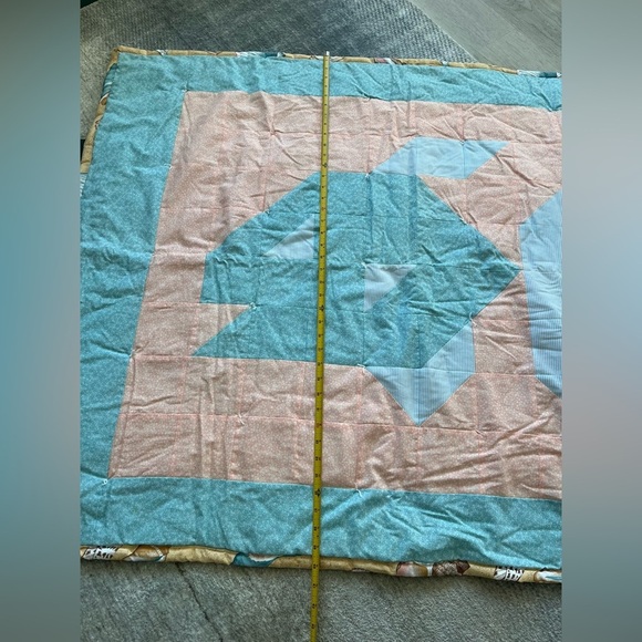 Fish Quilt Handmade Peach Blue Baby Blanket Nautical Ocean Nursery Kids Room - Picture 4 of 6